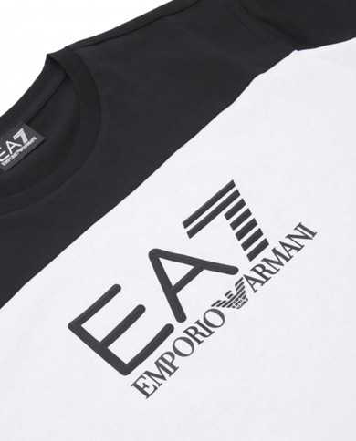 t-shirt bianca e nera da uomo con stampa logata grande sul petto | EA7 t-shirt bianca e nera da uomo con stampa logata grande sul petto | EA7