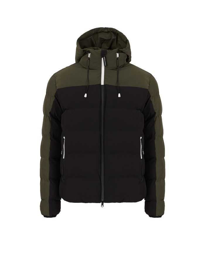 giacca bicolor imbottita nera da uomo con logo esteso sul retro | EA7 giacca bicolor imbottita nera da uomo con logo esteso sul retro | EA7
