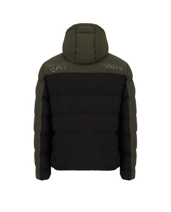 giacca bicolor imbottita nera da uomo con logo esteso sul retro | EA7 giacca bicolor imbottita nera da uomo con logo esteso sul retro | EA7