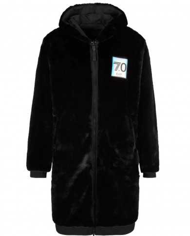 giaccone lungo nero da uomo con logo patch con numero 70 | EA7