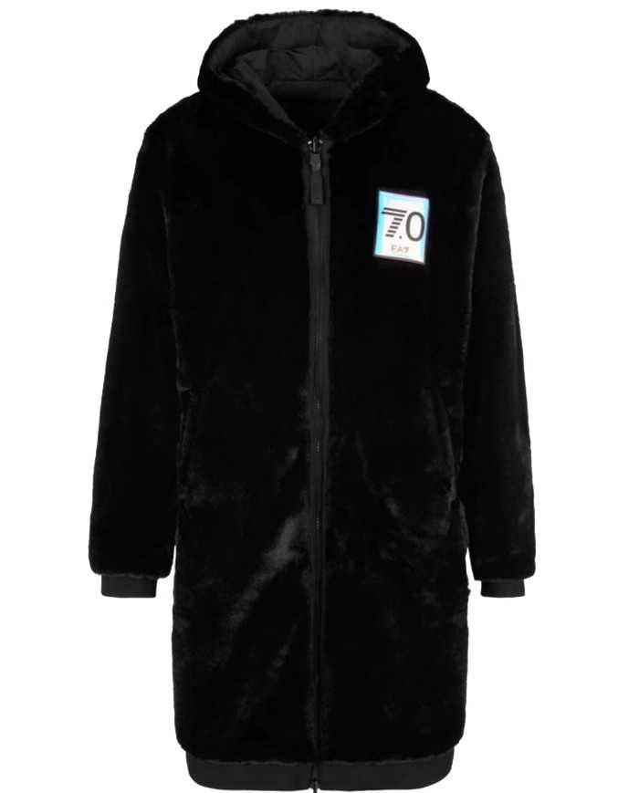 giaccone lungo nero da uomo con logo patch con numero 70 | EA7 giaccone lungo nero da uomo con logo patch con numero 70 | EA7