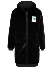 giaccone lungo nero da uomo con logo patch con numero 70 | EA7