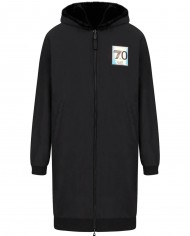 giaccone lungo nero da uomo con logo patch con numero 70 | EA7