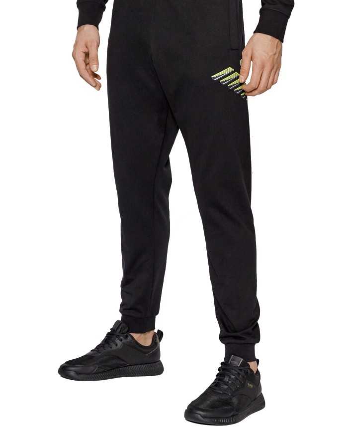 pantaloni neri da uomo con logo maxi aquila fluo con stripes | EA7 pantaloni neri da uomo con logo maxi aquila fluo con stripes | EA7