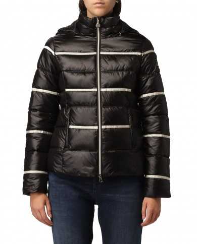 piumino nero da donna con stripes sottili e logo | EA7