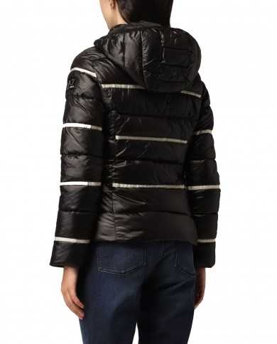 piumino nero da donna con stripes sottili e logo | EA7