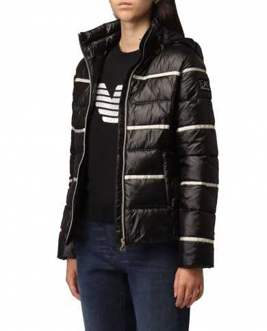piumino nero da donna con stripes sottili e logo | EA7