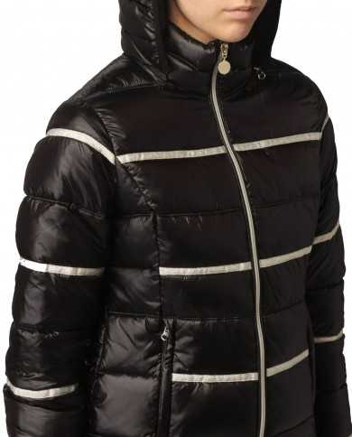 piumino nero da donna con stripes sottili e logo | EA7