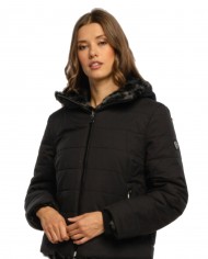 giacca nera da donna reversibile con scudo logato dentro e fuori | EA7