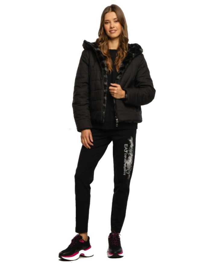 giacca nera da donna reversibile con scudo logato dentro e fuori | EA7