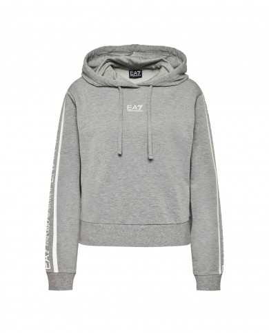felpa corta medium gray melange da donna con stripes logate | EA7