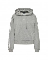 felpa corta medium gray melange da donna con stripes logate | EA7 felpa corta medium gray melange da donna con stripes logate | EA7