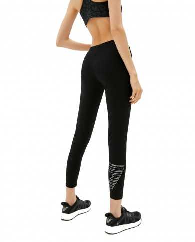leggings nero da donna con logo piccolo e grande stripes | EA7