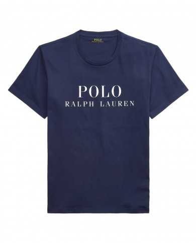 t-shirt navy da uomo con maxi stampa logata | RALPH LAUREN