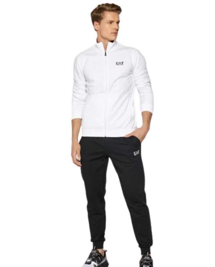 tuta bianca e nera da uomo con felpa e pantalone logati | EA7 tuta bianca e nera da uomo con felpa e pantalone logati | EA7