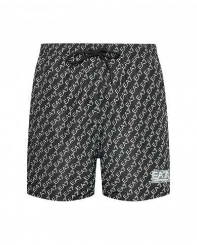 costume mare boxer nero da uomo con motivo logato all-over | EA7