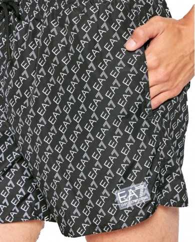 costume mare boxer nero da uomo con motivo logato all-over | EA7