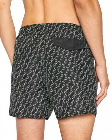 costume mare boxer nero da uomo con motivo logato all-over | EA7