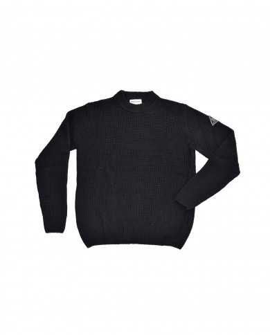 maglia nero da uomo lavorato con logo patch in denim | ROY ROGER'S