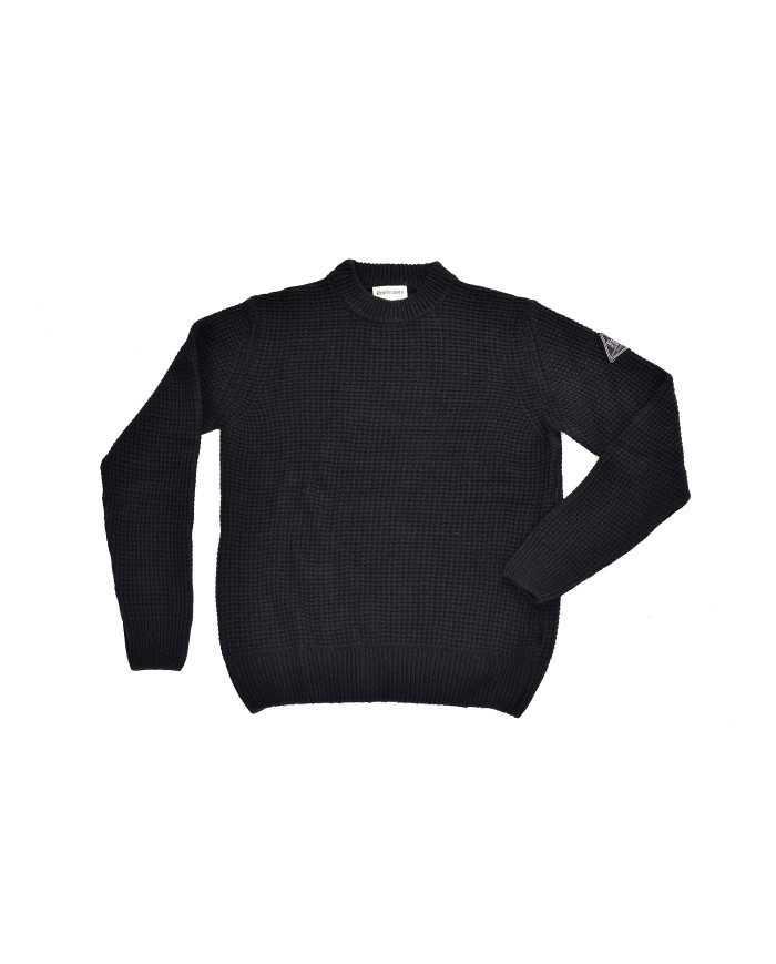 maglia nero da uomo lavorato con logo patch in denim | ROY ROGER'S maglia nero da uomo lavorato con logo patch in denim | ROY ROGER'S
