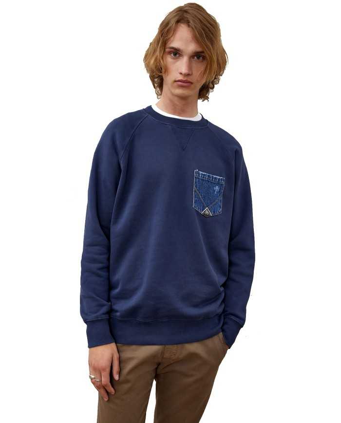 felpa blue uomo con taschino denim e dettagli ricamati | ROY ROGER'S felpa blue uomo con taschino denim e dettagli ricamati | ROY ROGER'S