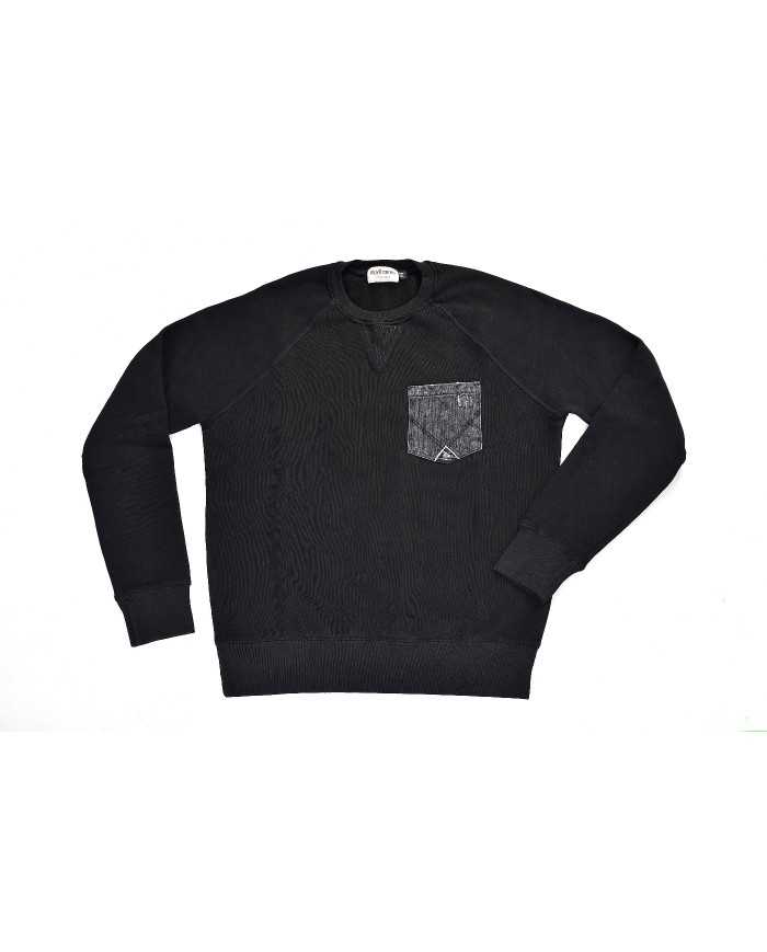 felpa nero da uomo con taschino denim su petto | ROY ROGER'S felpa nero da uomo con taschino denim su petto | ROY ROGER'S