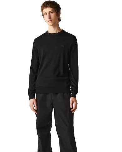 maglia nera da uomo con coccodrillo ricamato in tono | LACOSTE