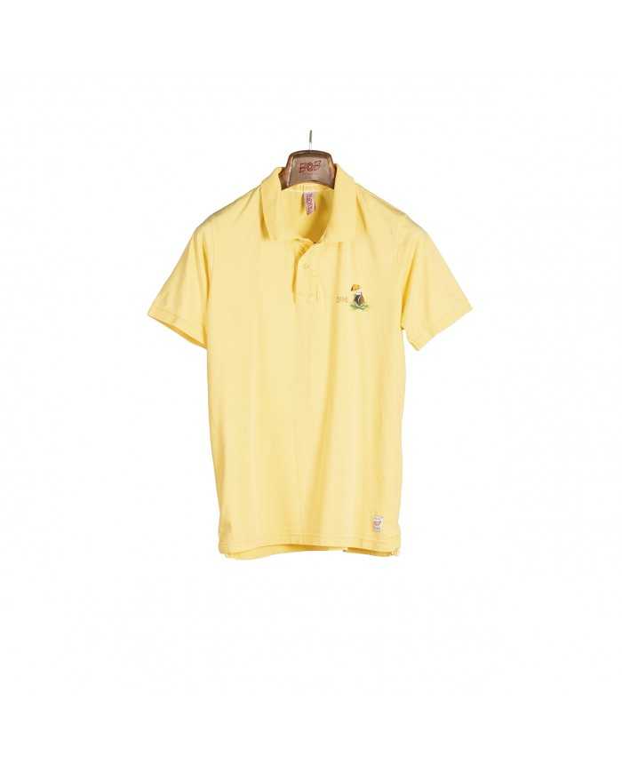 Polo gialla da uomo con stampa e logo ricamato sul petto | BOB Polo gialla da uomo con stampa e logo ricamato sul petto | BOB