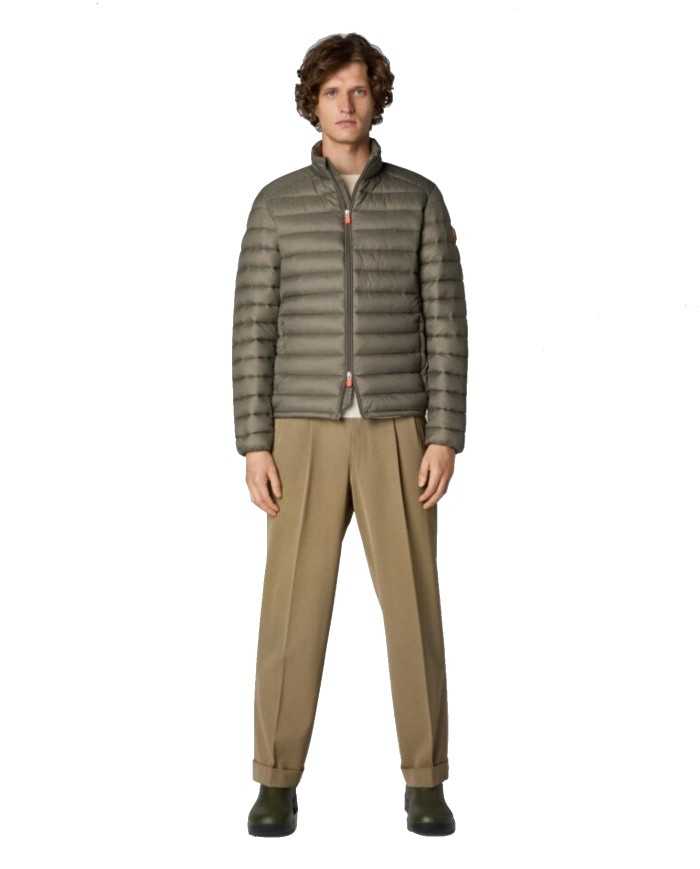 piumino mud grey da uomo logato in contrasto | SAVE THE DUCK piumino mud grey da uomo logato in contrasto | SAVE THE DUCK