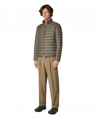 piumino mud grey da uomo logato in contrasto | SAVE THE DUCK piumino mud grey da uomo logato in contrasto | SAVE THE DUCK