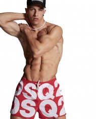 boxer mare rosso da uomo con motivo logato all-over bianco | DSQUARED2