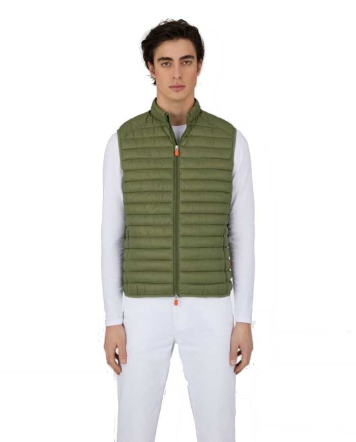 gilet smanicato dusty olive da uomo con logo gommato | SAVE THE DUCK gilet smanicato dusty olive da uomo con logo gommato | SAVE THE DUCK