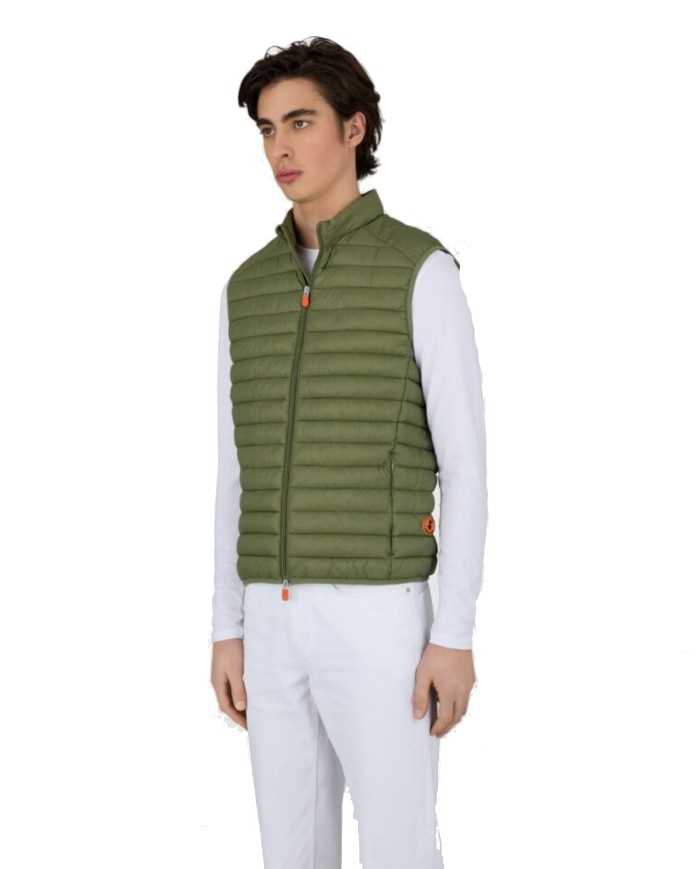 gilet smanicato dusty olive da uomo con logo gommato | SAVE THE DUCK gilet smanicato dusty olive da uomo con logo gommato | SAVE THE DUCK