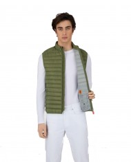 gilet smanicato dusty olive da uomo con logo gommato | SAVE THE DUCK gilet smanicato dusty olive da uomo con logo gommato | SAVE THE DUCK
