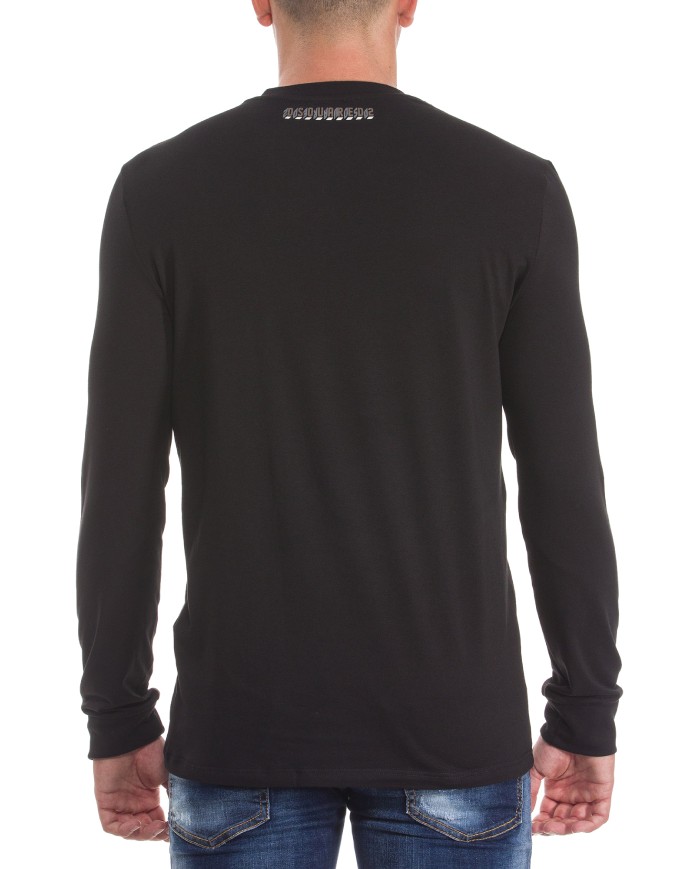 t shirt nero da uomo logato dietro sotto il collo DSQUARED2