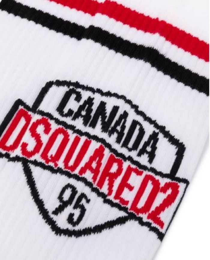 calzini white uomo con tallone, stripes e logo in contrasto | DSQUARED