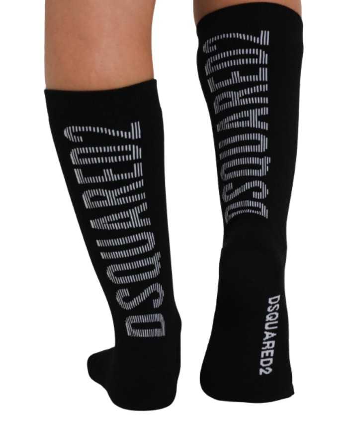 calzini neri da uomo con logo stampato in verticale | DSQUARED2