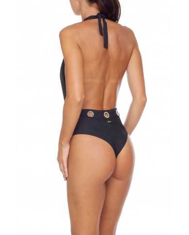 monokini nero da donna con con maxi occhielli gold | FK monokini nero da donna con con maxi occhielli gold | FK