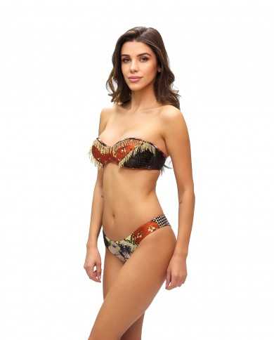 bikini a fascia e slip fisso da donna con fantasia e paillettes | FK bikini a fascia e slip fisso da donna con fantasia e paillettes | FK