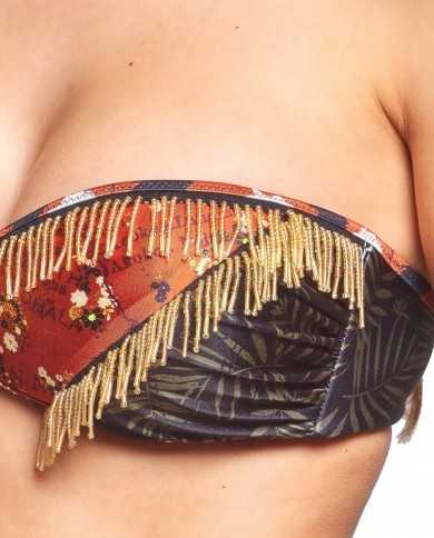 bikini a fascia e slip fisso da donna con fantasia e paillettes | FK bikini a fascia e slip fisso da donna con fantasia e paillettes | FK