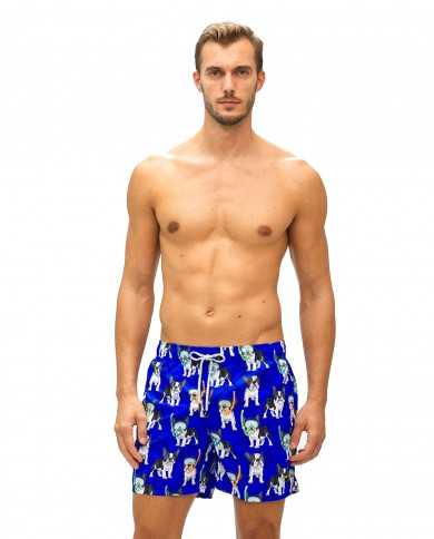 boxer corto mare giallo da uomo con fantasia bulldog all-over | FK boxer corto mare giallo da uomo con fantasia bulldog all-over | FK