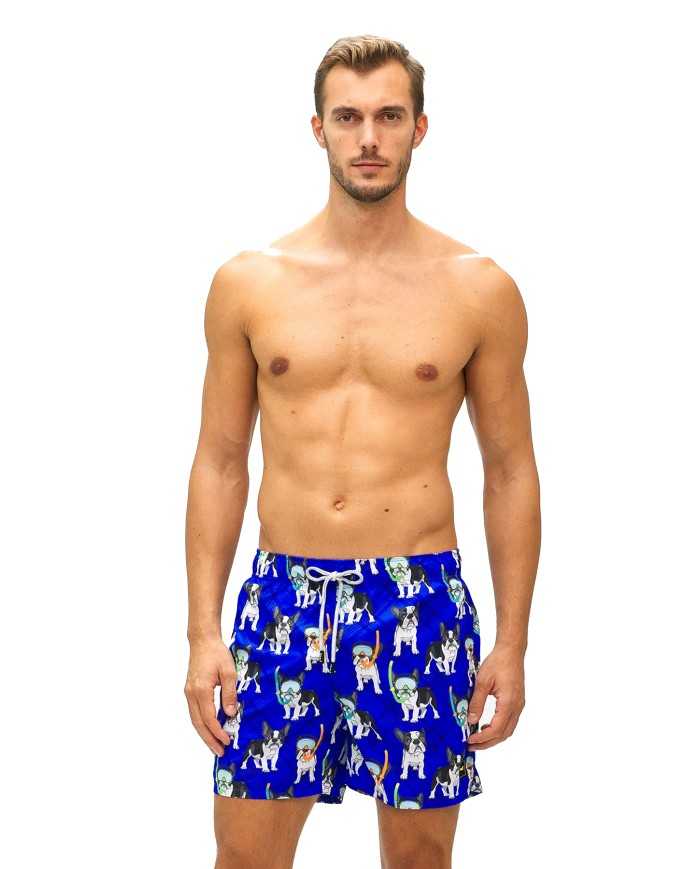 boxer corto mare giallo da uomo con fantasia bulldog all-over | FK boxer corto mare giallo da uomo con fantasia bulldog all-over | FK
