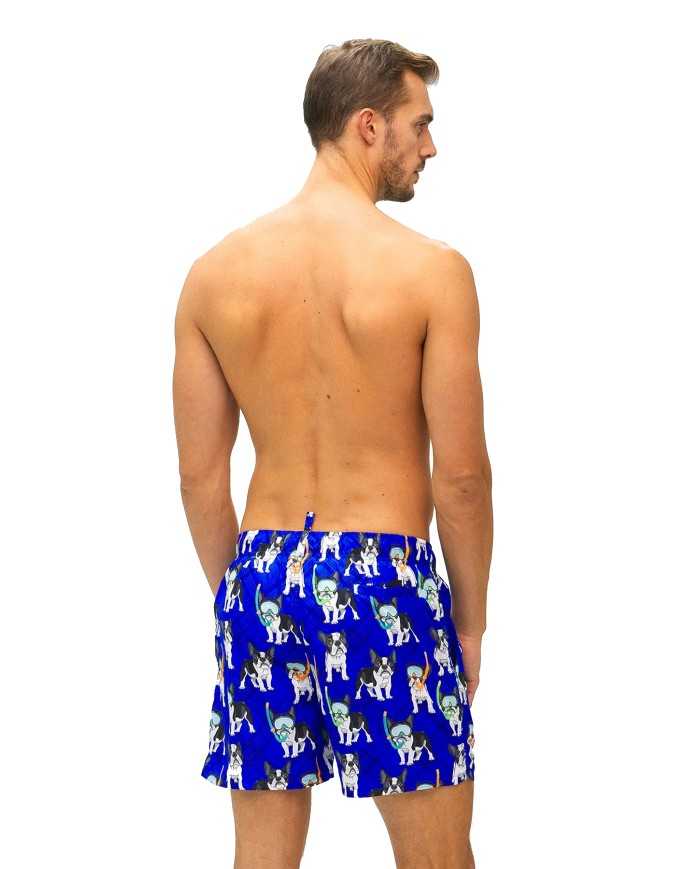 boxer corto mare giallo da uomo con fantasia bulldog all-over | FK boxer corto mare giallo da uomo con fantasia bulldog all-over | FK