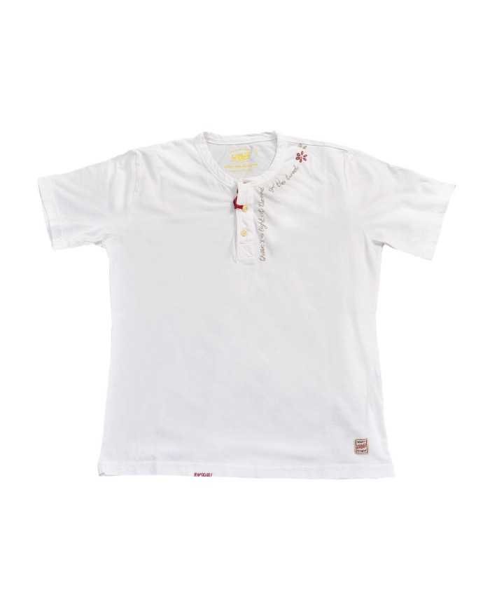 t-shirt bianca da uomo con dettagli ricamati e bottoni | BOB t-shirt bianca da uomo con dettagli ricamati e bottoni | BOB