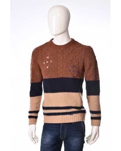 BOB COMPANY Maglione Uomo Ivon A-TI Maglia Ricamata Marrone Blu Ita...