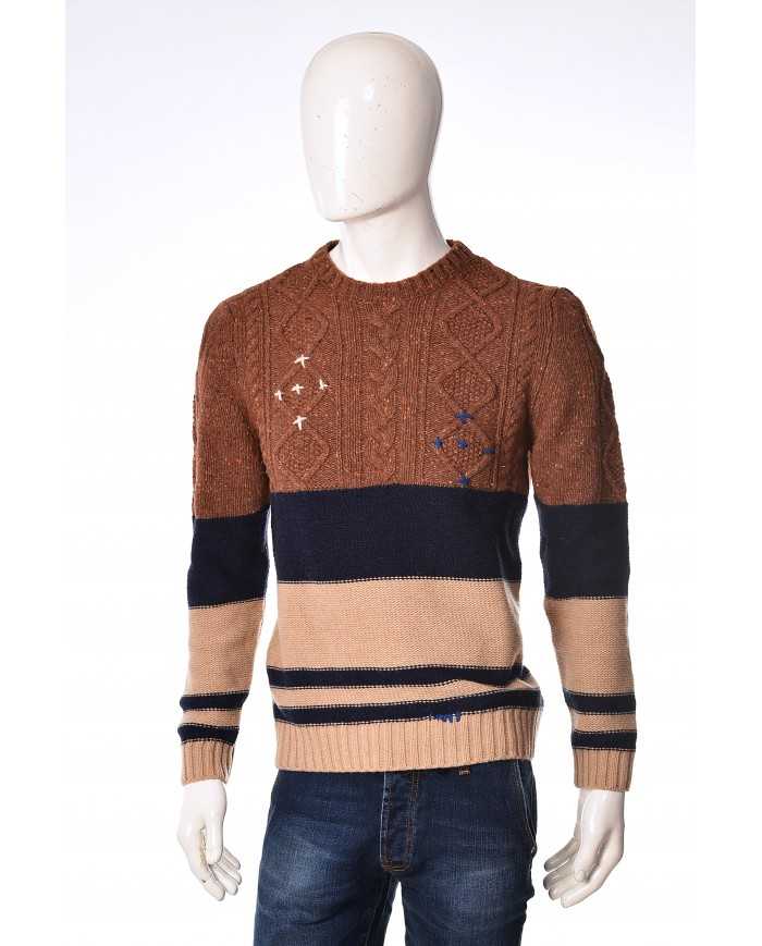 BOB COMPANY Maglione Uomo Ivon A-TI Maglia Ricamata Marrone Blu Ita...