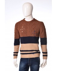 BOB COMPANY Maglione Uomo Ivon A-TI Maglia Ricamata Marrone Blu Ita...