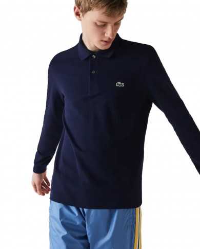 polo bleu marine da uomo con coccodrillo ricamato sul petto | LACOSTE