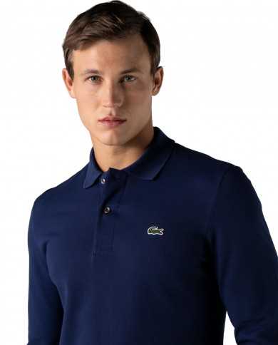 polo azzurro da uomo con coccodrillo ricamato sul petto | LACOSTE