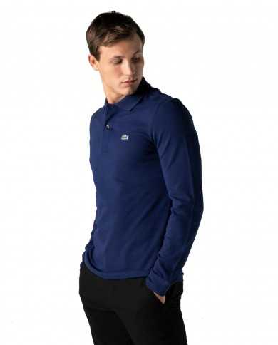 polo azzurro da uomo con coccodrillo ricamato sul petto | LACOSTE